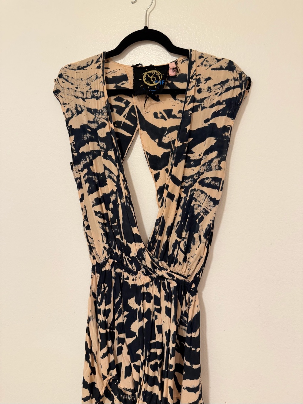 Blue Life Beige and Black Printed Wrap Jumpsuit